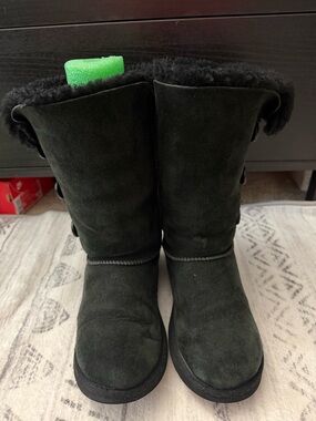 UGG Black Bailey Button TALL Suede Shearling Lined Mid-Calf Boots